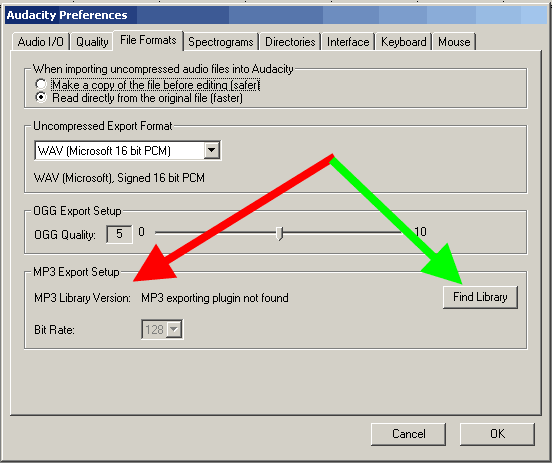 Редактирование параметров на закладке Библиотеки в программе Audacity - Настройки экспорта MP3 формата (MP3 Export Setup)