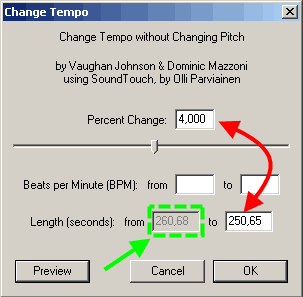 Effect menu listing change tempo