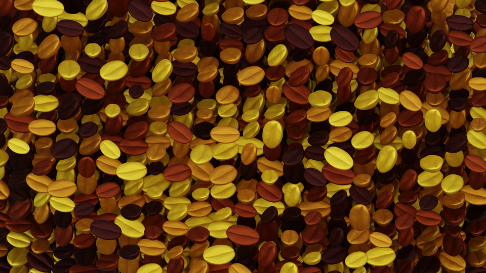 Preview 0145 Coffee Beans Amber Yellow Palette Free CC0 WordPress 3D Shapes Background 3840x2160 PNG