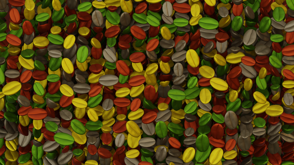 Preview 0155 Coffee Beans Pear Wood Green Palette Free CC0 WordPress 3D Shapes Background 3840x2160 PNG