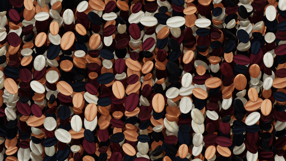 Preview 0160 Coffee Beans Sunset Eggplant Palette Free CC0 WordPress 3D Shapes Background 3840x2160 PNG