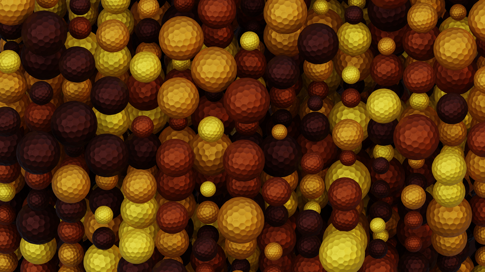 Preview 0241 Golf Balls Amber Yellow Palette Free CC0 WordPress 3D Shapes Background 3840x2160 PNG