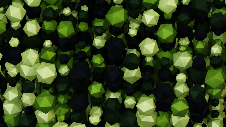 Preview 0264 Icosahedron Dark Lime Palette Free CC0 WordPress 3D Shapes Background 3840x2160 PNG