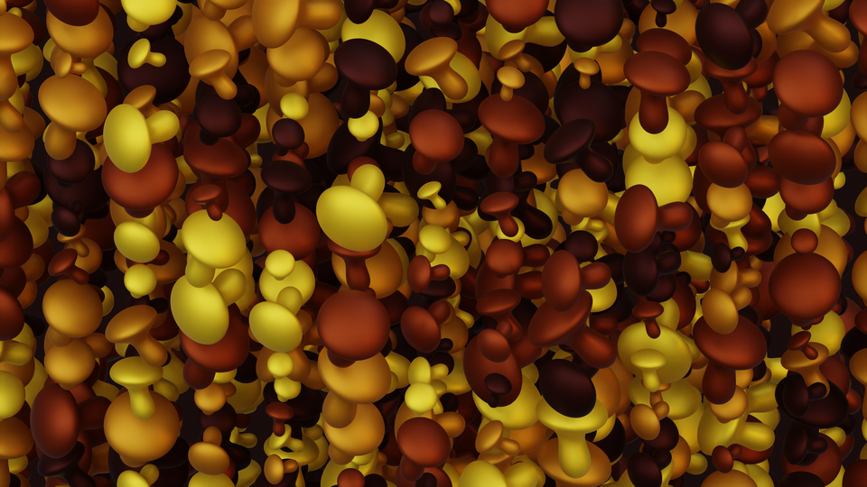 Preview 0289 Mushrooms Amber Yellow Palette Free CC0 WordPress 3D Shapes Background 3840x2160 PNG