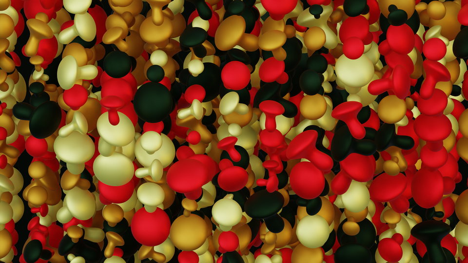Preview 0293 Mushrooms Christmas Gold Palette Free CC0 WordPress 3D Shapes Background 3840x2160 PNG
