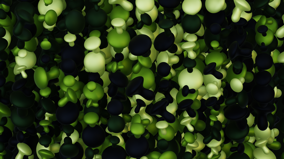 Preview 0296 Mushrooms Dark Lime Palette Free CC0 WordPress 3D Shapes Background 3840x2160 PNG