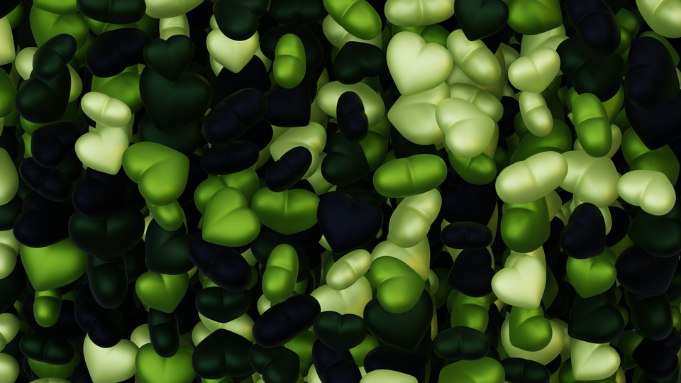 Preview 0408 Hearts Dark Lime Palette Free CC0 WordPress 3D Shapes Background 3840x2160 PNG
