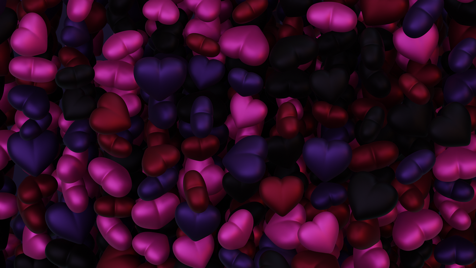 Preview 0409 Hearts Grape Purple Palette Free CC0 WordPress 3D Shapes Background 3840x2160 PNG