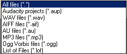 Поддерживаемые типы файлов в программе Audacity