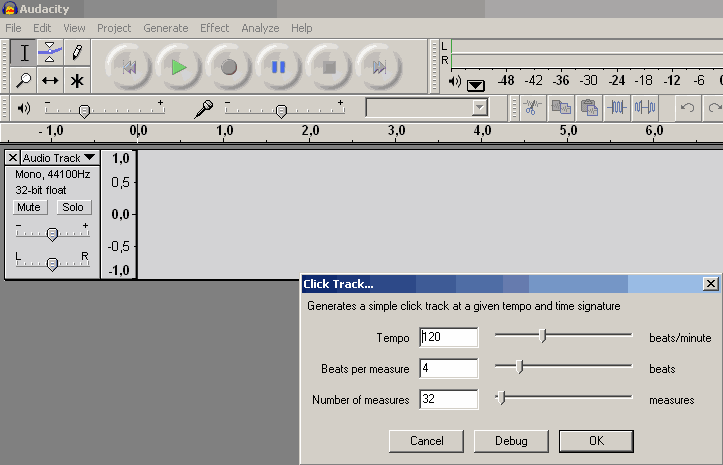 Generate menu listing click track for new track