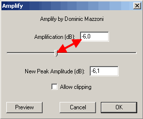 Эффект Усиление сигнала (Amplify) в программе Audacity