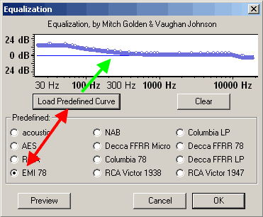Результат загрузки пресета кривой эквалайзера EMI 78 в программе Audacity