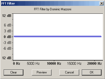 Effect menu listing fft filter default window