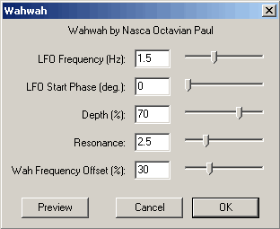 Effect menu listing wahwah