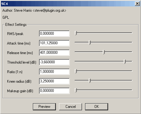 Эффект Стерео компрессор с расширенными настройками (SC4) в программе Audacity