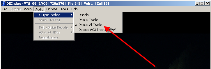 Select in DGIndex Audio Output Method - Demux All Tracks