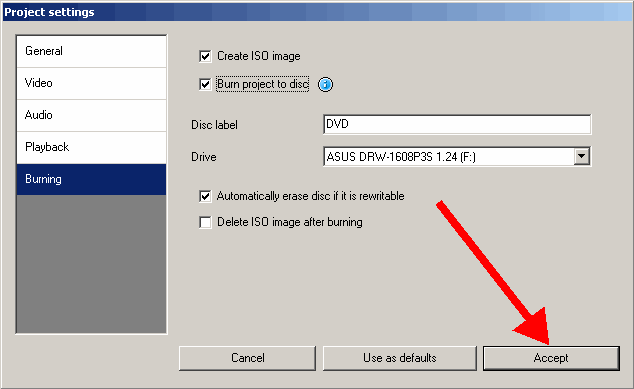 Accept Project settings